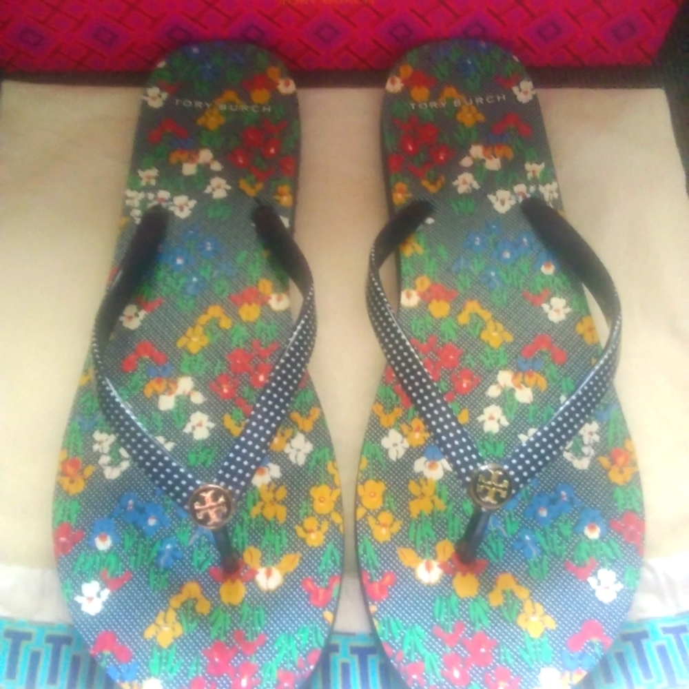 Tory Burch floral flip flops (Authentic)